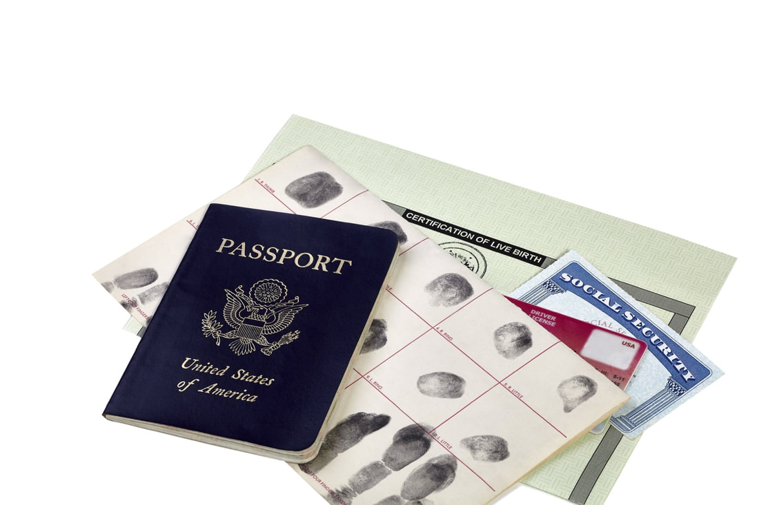 passport with fingerprint and social security card